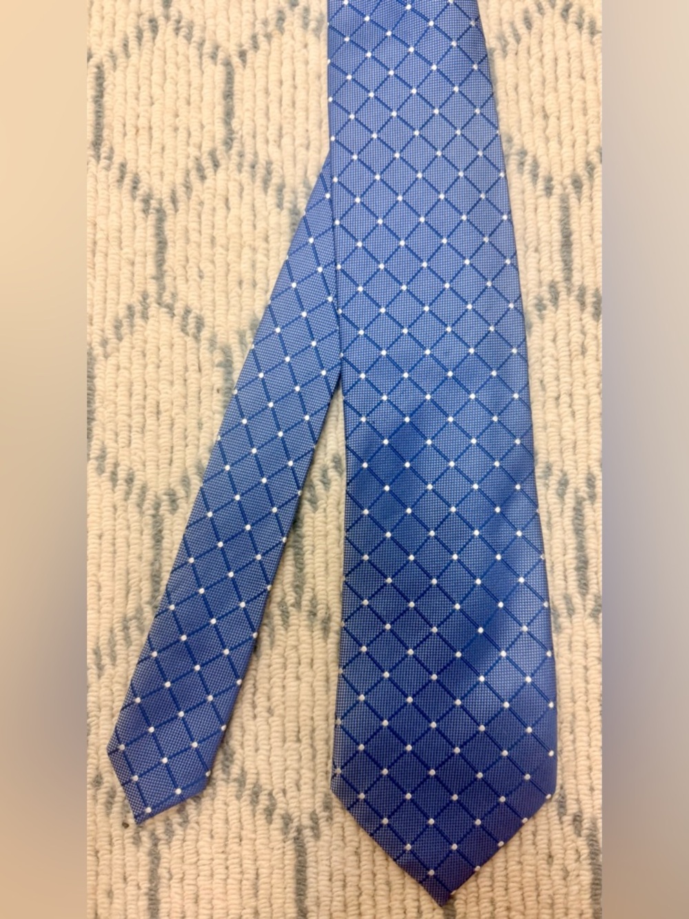 HENRY JACOBSON 100% Silk Handmade Blue Diamond Geometric Pattern Men’s Necktie